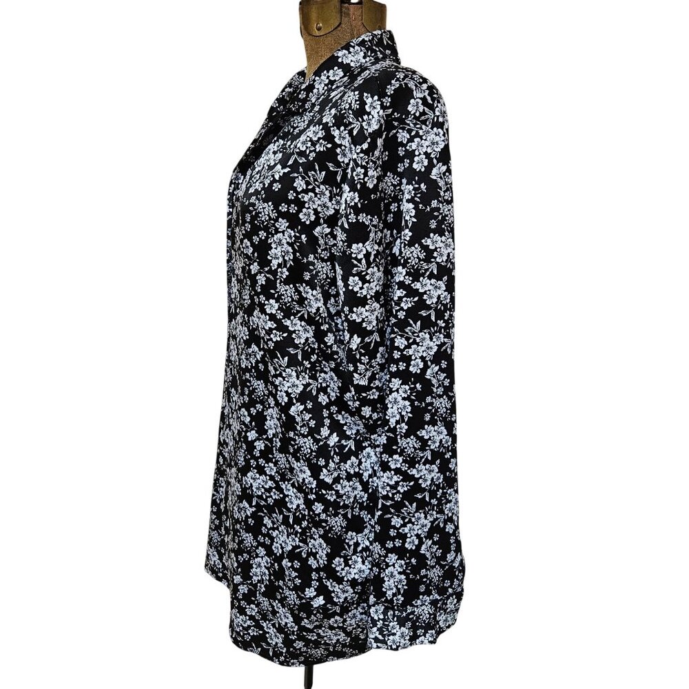 Nine Eight New York Tunic Womens Size XL Black White Floral Top Long Sleeve - Picture 2 of 9